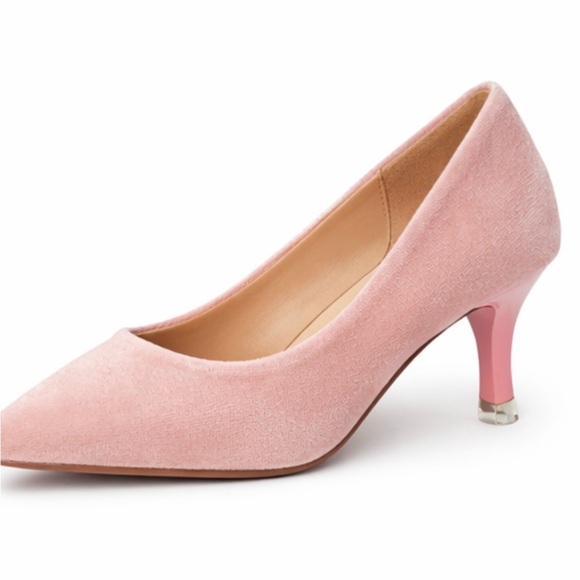 Big Tree Pink Velvet Pointed Toe Heels Size 38 Elegant Pumps - Picture 2 of 4